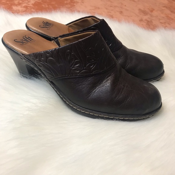 Sofft ⚜️ Dark Brown Embossed Design Leather Mule - Picture 3 of 12